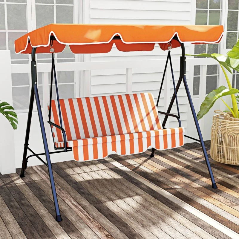 Image of Outsunny Outdoor 3-person Porch Swing Chair with Adjustable Canopy Orange - Outsunny 5056725394080