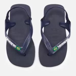 Image of Havaianas Toddler's Brasil Logo Sandals - Navy Blue/Citric Yellow - EU 23-24/UK 7 Toddler