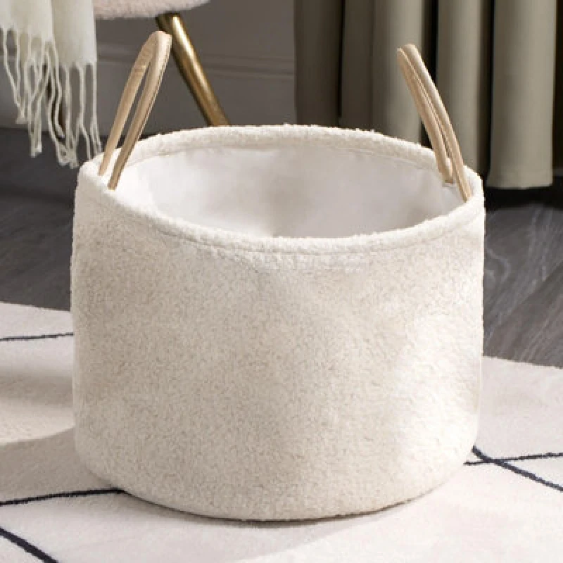 Image of OHS OHS Storage Basket Handles Teddy Boucle Fleece Hamper Home Laundry Clothes Organiser in Cream Cream One Size Unisex 5027434183937