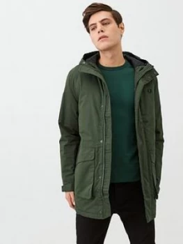 Image of Fred Perry Padded Hooded Jacket - Green, Size XL, Men