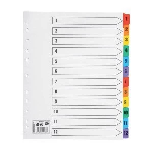 Image of 5 Star Office A4 Maxi Index 1 12 Multipunched Mylar Reinforced Multicolour Tabs 150gsm Extra Wide White