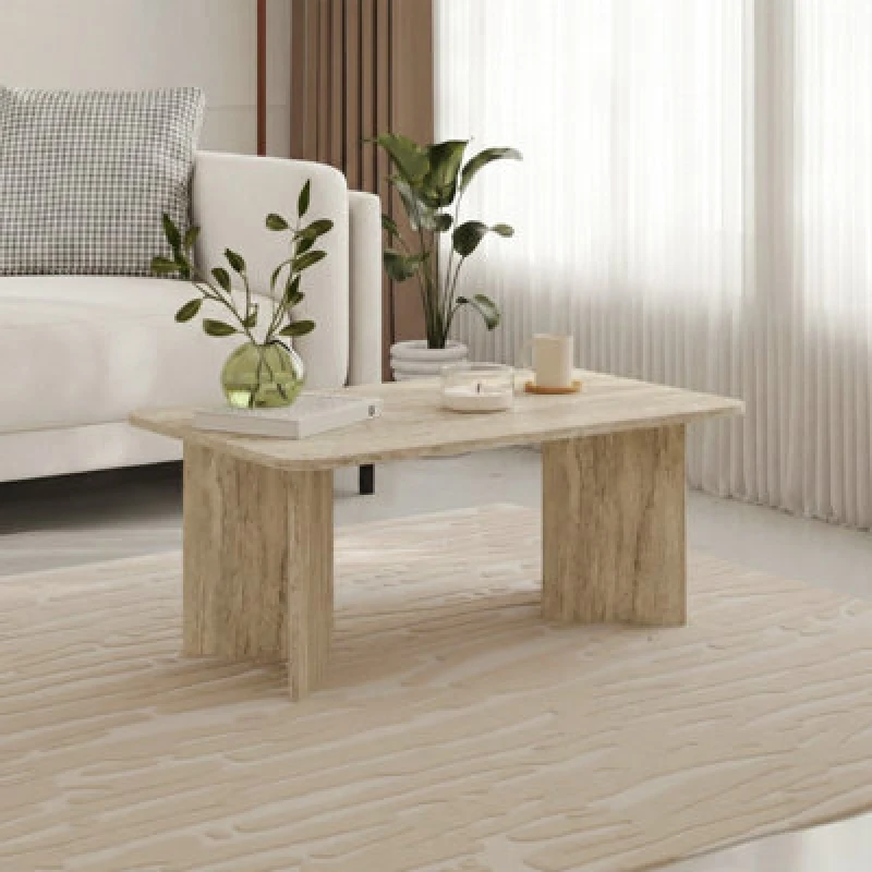 Image of Decortie Modern Radius Coffee Table 100Cm Travertine, Cream 8.68363E+12