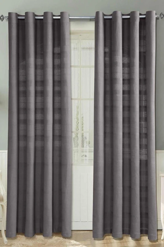Image of Homescapes Cotton Rajput Ribbed Charcoal Grey Curtain Pair, 66 X 72" Drop