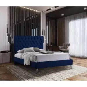 Image of Casana Contemporary Bed Frame - Plush Velvet, Single Size Frame, Blue - Blue
