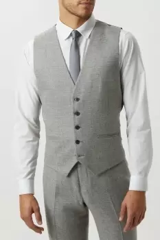 Image of Mens Slim Fit Light Grey Crosshatch Tweed Waistcoat