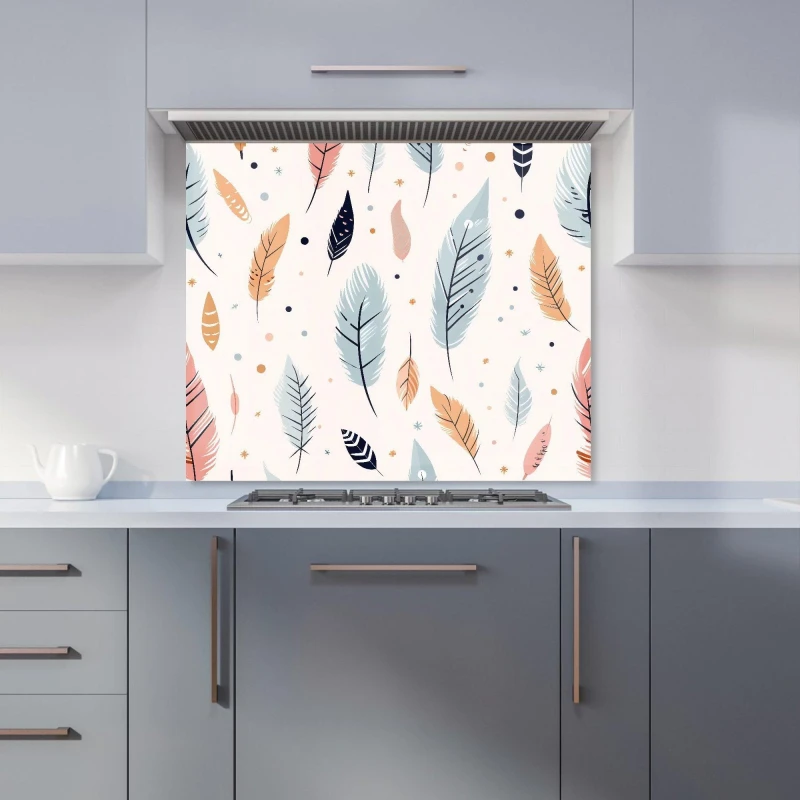 Image of Warren Reed - Designer Pastel Feather Pattern Kitchen Splashback in Blue Size: 900mm x 650mm Blue Unisex 900mm x 650mm