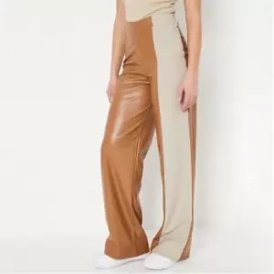 Image of I Saw It First Faux Leather Colourblock Wide Leg Trousers - Brown