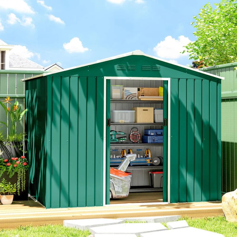 Image of Outsunny 8 x 6ft Garden Storage Shed with Double Door Green 845-429V01GN