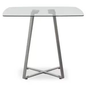 Image of Square Dining Table with Glass Top and Matt Grey Leg