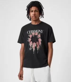 Image of AllSaints Mens Ceremony Crew T-Shirt, Jet Black, Size: XL