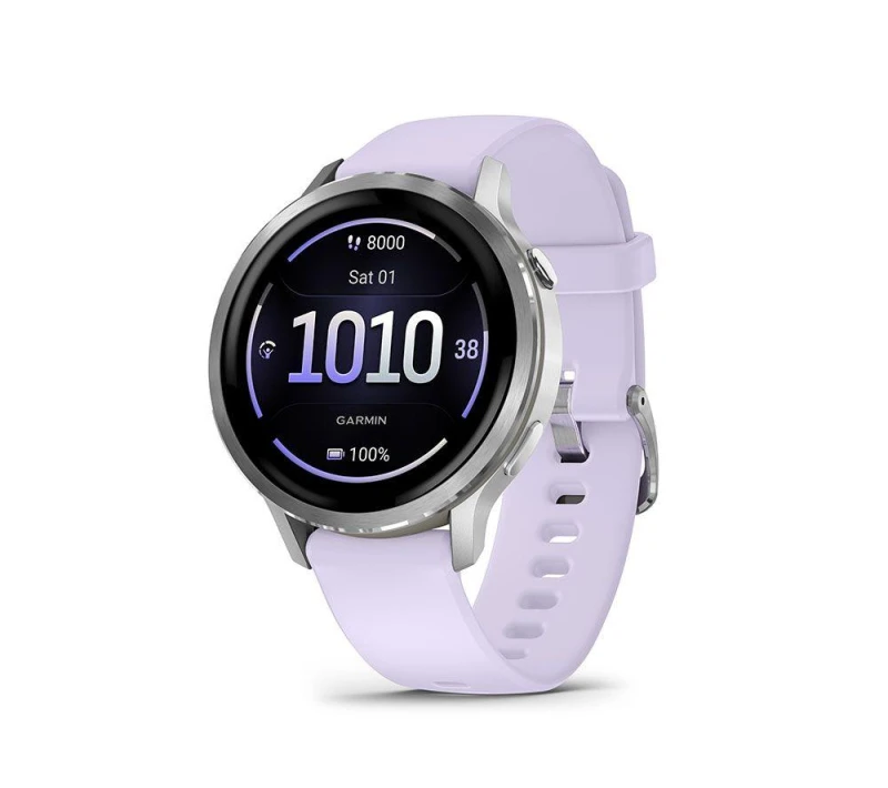Image of Garmin Venu 4 Smartwatch - Silver with Periwinkle Silicone Band, 41 mm, Silver/Grey,Purple 753759342852