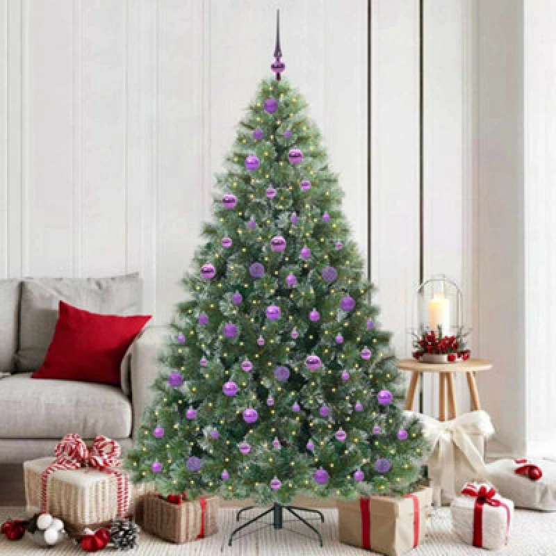 Image of vidaXL Artificial Christmas Tree with 300 LEDs, Lilac Balls Green 180cm PE and PVC, Green 3397854