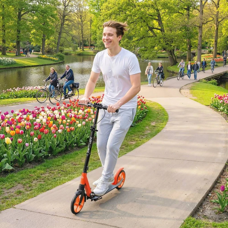Image of HOMCOM Folding Kick Scooter for 14+ w/ Adjustable Height in Orange Orange Unisex