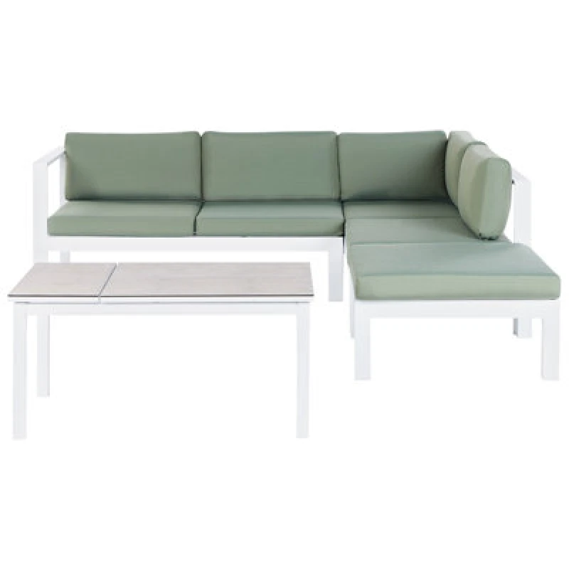 Image of BELIANI 5 Seater Garden Sofa Set with Table White Frame Glass Tabletop and Green Cushions Messina 519635