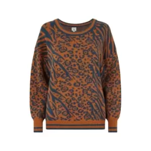 Image of Yumi Brown Animal and Zebra Print Jumper - Orange