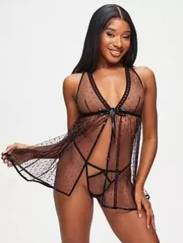 Image of Ann Summers Bodywear The Mesmerising Crotchless Babydoll Set - Black, Size XL, Women