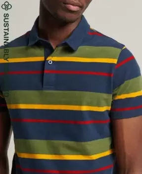 Image of Superdry Mens Organic Cotton Academy Stripe Polo Shirt Navy / Navy Stripe - Size: S