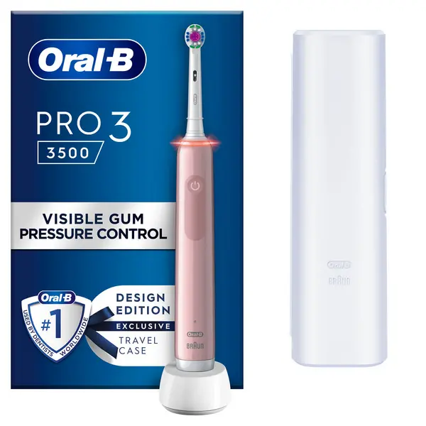 Image of Oral B Pro 3 3500 3D White Pink Electric Toothbrush with Travel Case