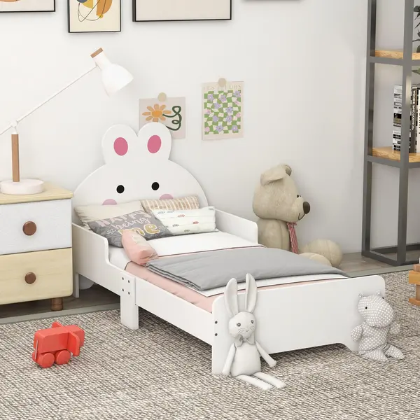 Image of ZONEKIZ Rabbit Design Toddler Bed Frame, for Ages 3-6 Years, 143 x 74 x 75cm - White White