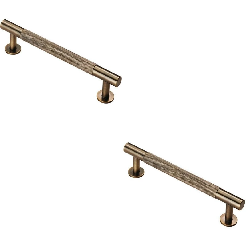 Image of Loops 2x Knurled Bar Door Pull Handle 158 x 13mm 128mm Fixing Centres Antique Brass Metallics unisex