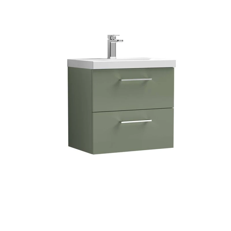 Image of Balterley Bathroom 2-Drawer Wall-Hung Vanity Unit Basin, Satin Green, 600mm in Green Green Unisex