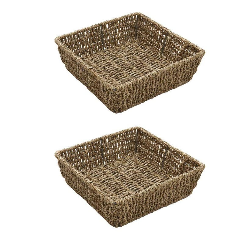 Image of JVL Seagrass Square Storage Tray Pack of 2 Storage Baskets 2 Pack Beige 71694069001