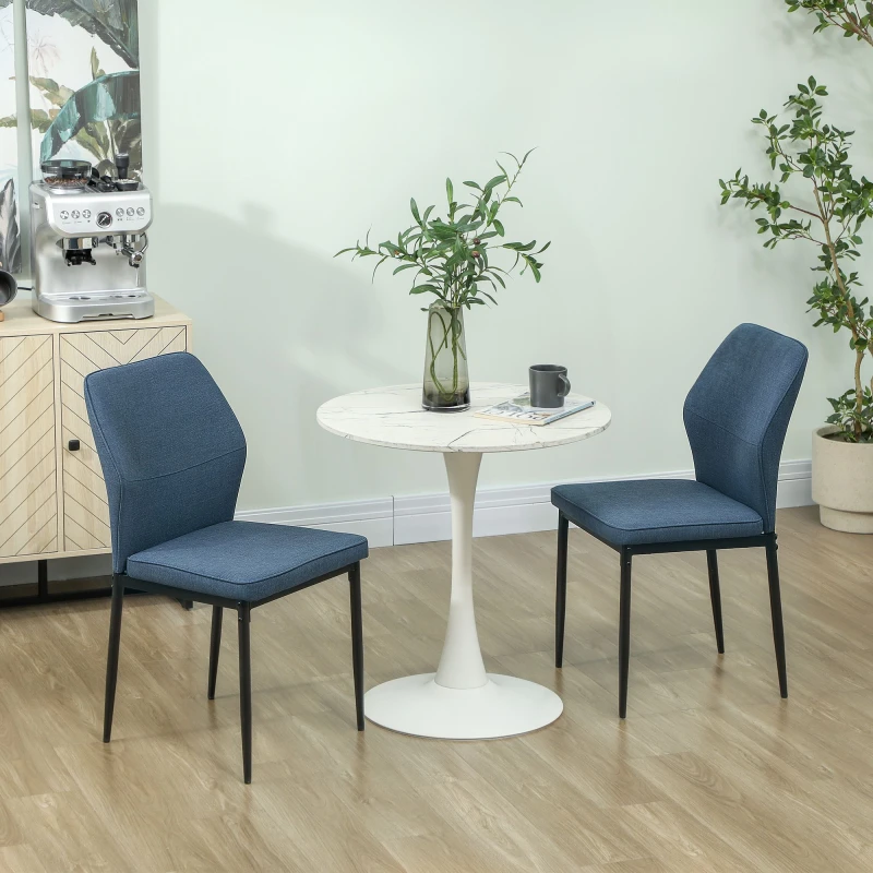 Image of HOMCOM Set of 2 Dining Chairs with Curved Back Padded Seat for Kitchen Blue