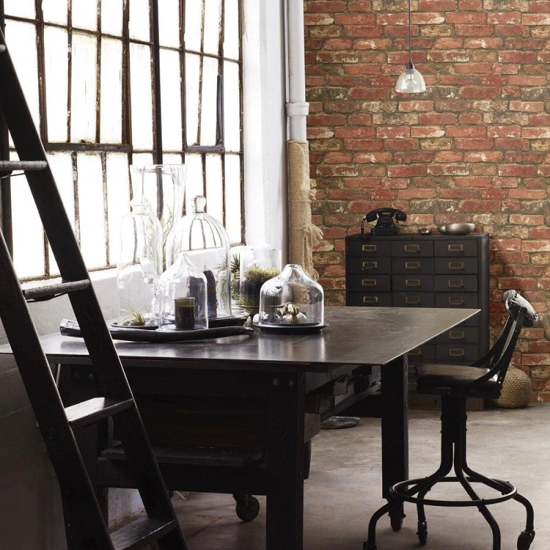 Image of Wall Pops Self Adhesive Wallpaper West End Brick Brown unisex 52CMX5.49M