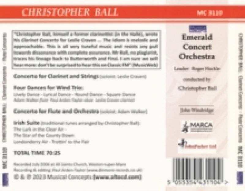 Image of Christopher Ball: Clarinet Concerto/Flute Concerto/... CD / Album