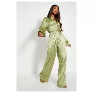 Image of I Saw It First Hammered Satin Flippy Wide Leg Trousers Coord - Green