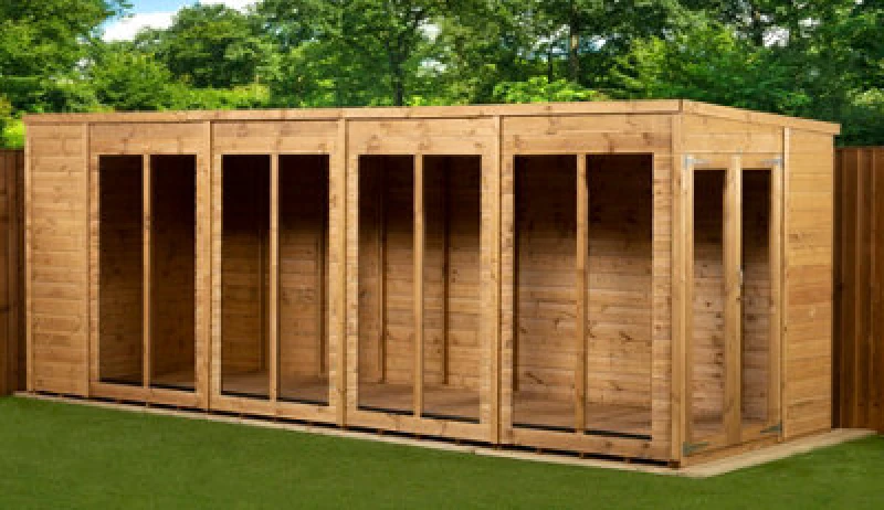 Image of Empire Sheds Empire Pent Summerhouse 18X6 Dipped Treated Tongue And Groove Wooden Garden Shed Double Door (18' X 6' / 18ft X 6ft) (18X6)