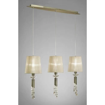 Image of Suspension Tiffany 3 + 3 Bulbs E27 + G9 Line, antique brass with bronze lampshade & transparent crystal