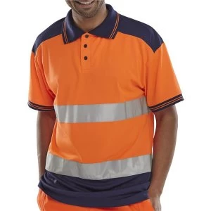Image of BSeen Polo Shirt Hi Vis Polyester Two Tone S OrangeNavy Ref