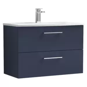 Image of Arno Matt Electric Blue 800mm Wall Hung 2 Drawer Vanity Unit with 30mm Curved Profile Basin - ARN1726G - Electric Blue - Nuie
