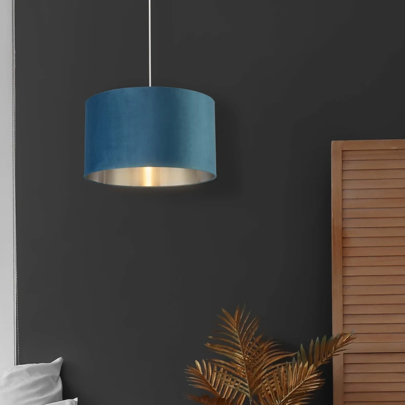 Image of Lighting Collection Velvet Drum Shade Teal unisex 45cm