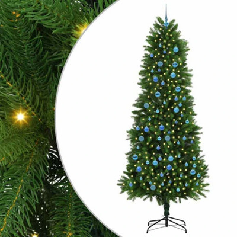 Image of vidaXL Christmas Tree with 300 LEDs with Stand, Blue Balls Green 240cm PE, Green 3396356