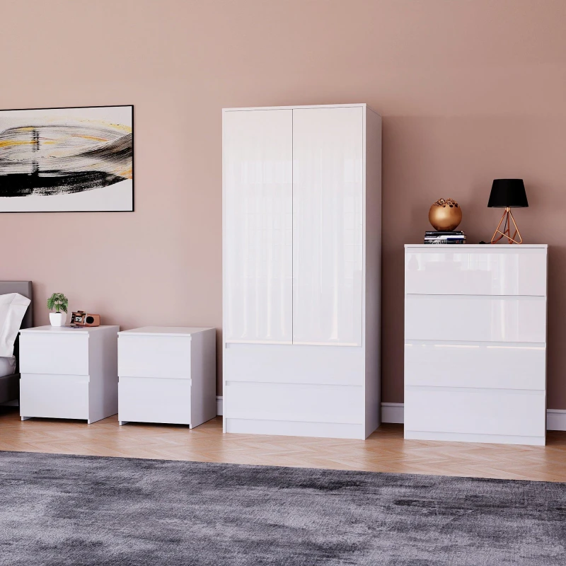 Image of Lassic Vida Designs Glinton Gloss 4 Piece Bedroom Set 5 White unisex 4 Piece