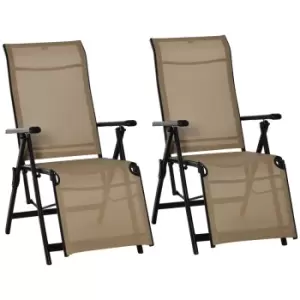 Image of Outsunny Set of 2 Outdoor Recliner Sun Loungers w/ Adjustable Footrest - Beige