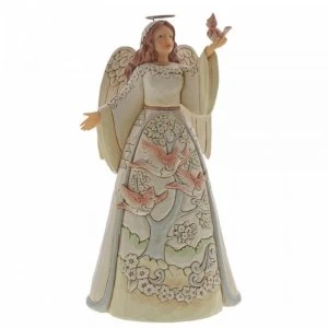 Image of White Woodland Angel with Cardinals Figurine