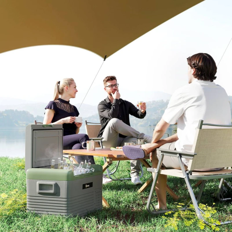 Image of OUTSUNNY 30L Car Refrigerator 12V Portable Freezer for Camping, Light Green in Grey Grey Unisex