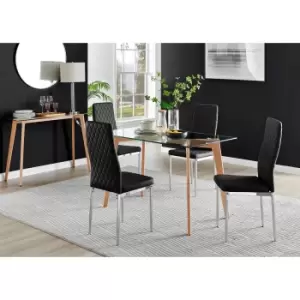 Image of Furniture Box Malmo Glass and Wooden Leg Dining Table & 4 Black Milan Chrome Leg Chairs