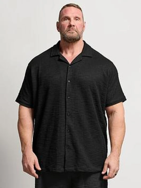 Image of BadRhino Mens Textured Revere Shirt in Black Size: 4XL Black Male 4XL