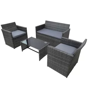 Image of Outsunny 4-Seater Outdoor PE Rattan Table and Chairs Set Grey