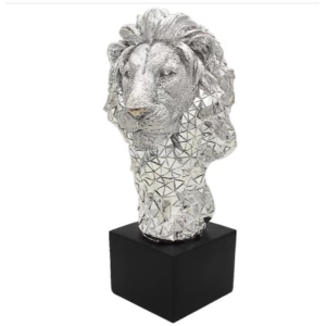 Image of Silver Art Lion Bust Figurine By Lesser & Pavey