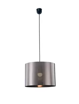 Image of Dako Black Ceiling Pendant 1 Light E27 with 350 x 250mm Metallic Gun Metal Cylinder Shade, c, w Ceiling Bracket