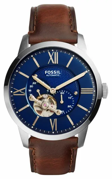 Image of Fossil ME3110 Mens Townsman Automatic Blue Dial Brown Watch