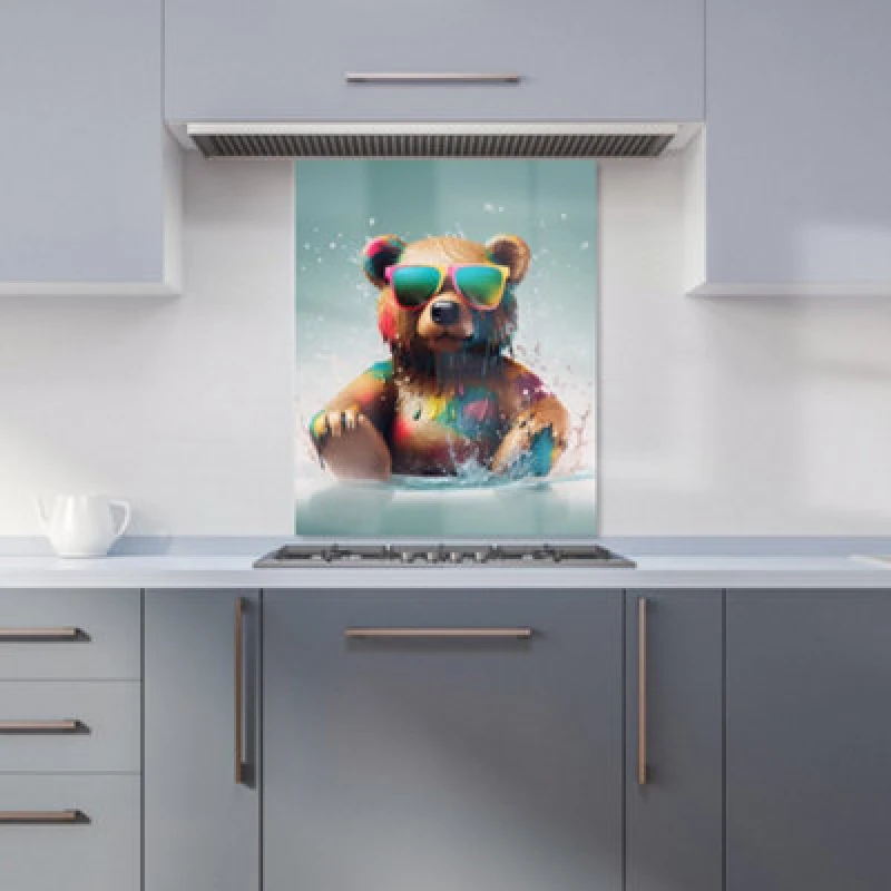 Image of Warren Reed Designer Splashart Bear In Glasses Kitchen Splashback