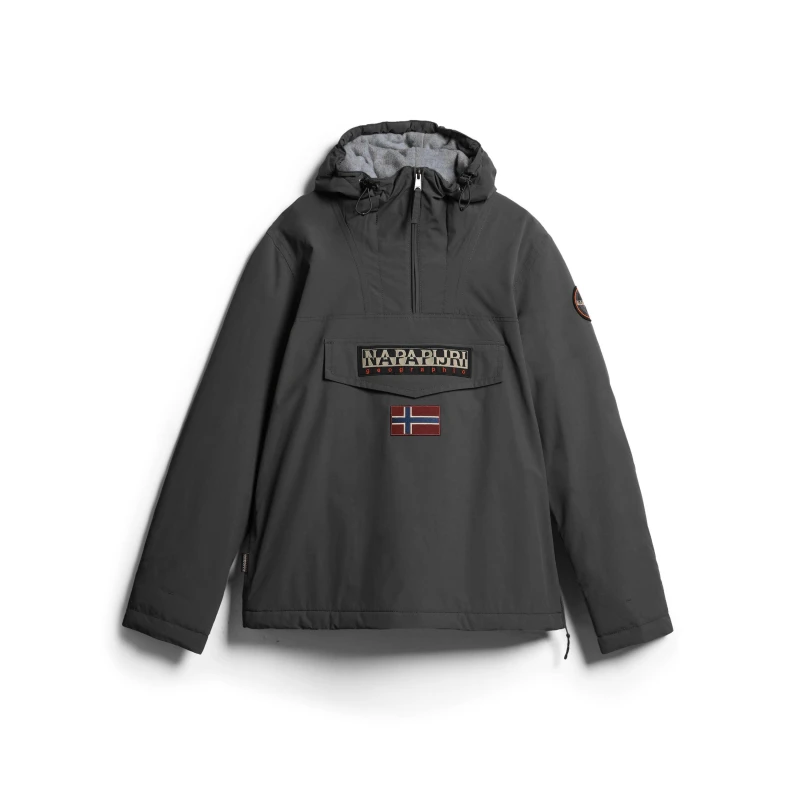 Image of Napapijri Mens Rainforest Water Resistant Hooded Long Sleeve Rain Anorak Dark Grey male M