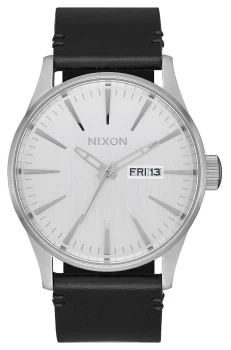 Image of Nixon Sentry Leather All Silver / Black Leather Watch