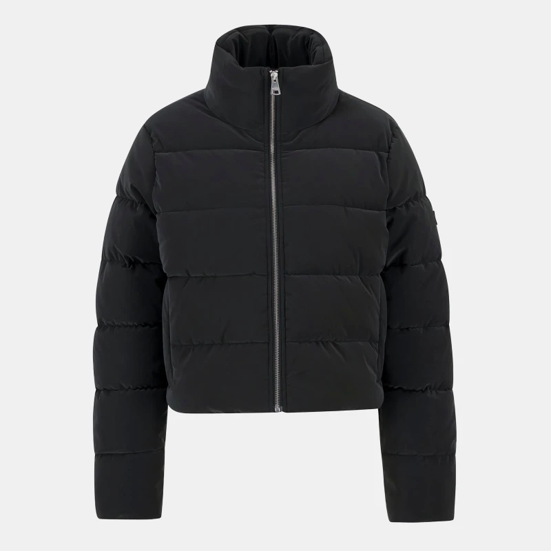 Image of Barbour International Womens Hudson Faux Velvet Long Sleeve Short Puffer Jacket Black female 18 (2XL)